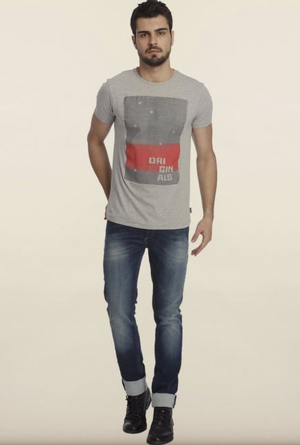 Jack & Jones Grey Graphic Printed Crew Neck T-shirt Jack & Jones Grey Graphic Printed Crew Neck T-shirt
