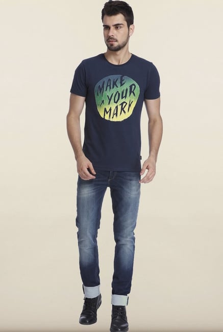 Jack & Jones Navy Printed Slim Fit T-shirt Jack & Jones Navy Printed Slim Fit T-shirt