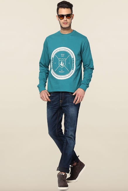 Jack & Jones Turquoise Printed Sweatshirt Jack & Jones Turquoise Printed Sweatshirt
