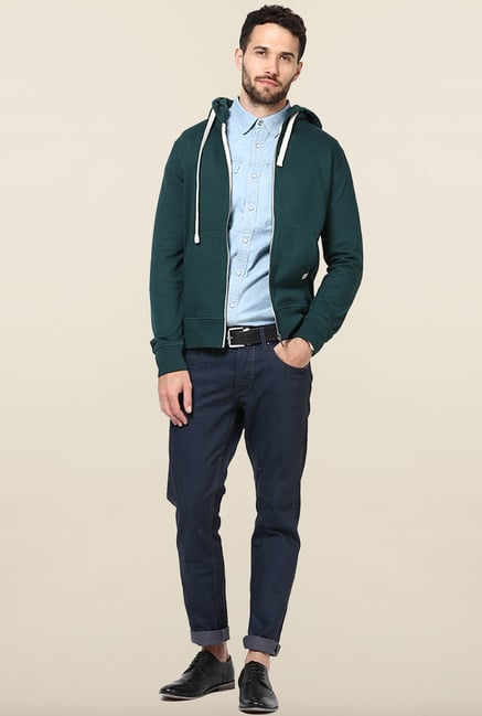 Jack & Jones Green Solid Hoodie Jack & Jones Green Solid Hoodie