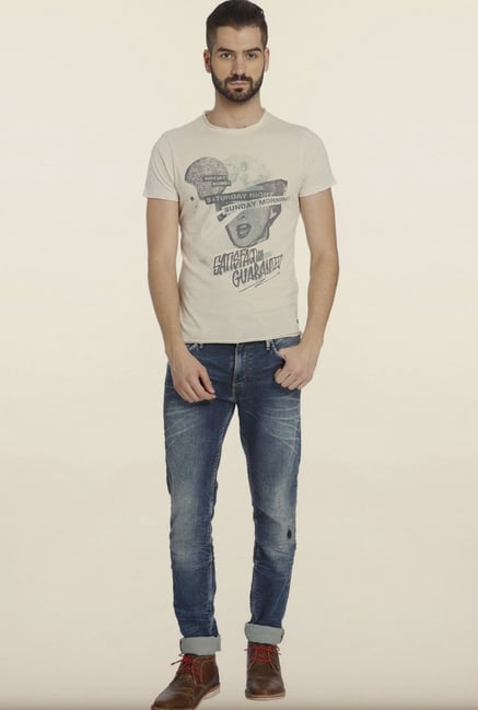 Jack & Jones Beige Printed T-Shirt Jack & Jones Beige Printed T-Shirt