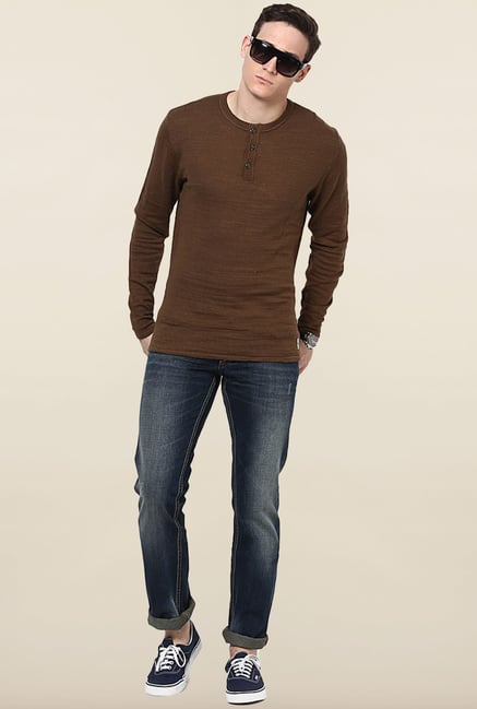 Jack & Jones Brown Solid Sweatshirt Jack & Jones Brown Solid Sweatshirt