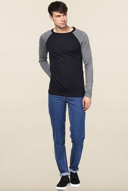 Jack & Jones Black Solid Woollen Sweatshirt Jack & Jones Black Solid Woollen Sweatshirt