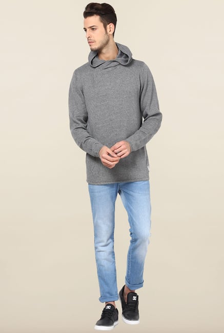 Jack & Jones Grey Solid Hoodie Jack & Jones Grey Solid Hoodie