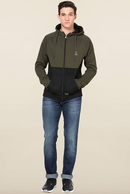 Jack & Jones Green & Black Solid Hoodie Jack & Jones Green & Black Solid Hoodie