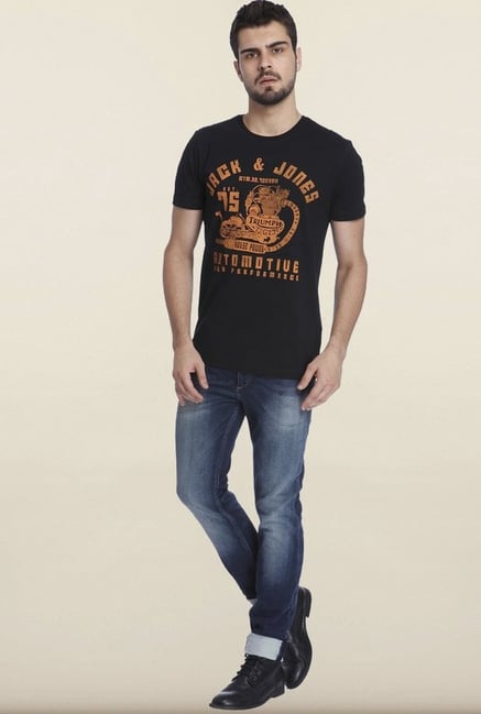 Jack & Jones Black Printed Slim Fit T-shirt Jack & Jones Black Printed Slim Fit T-shirt