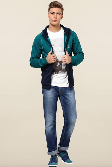 Jack & Jones Turquoise & Navy Solid Hoodie Jack & Jones Turquoise & Navy Solid Hoodie