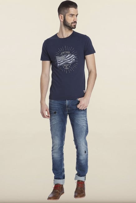 Jack & Jones Navy Printed Crew T-shirt Jack & Jones Navy Printed Crew T-shirt