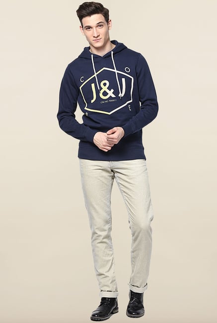 Jack & Jones Navy Printed Hoodie Jack & Jones Navy Printed Hoodie