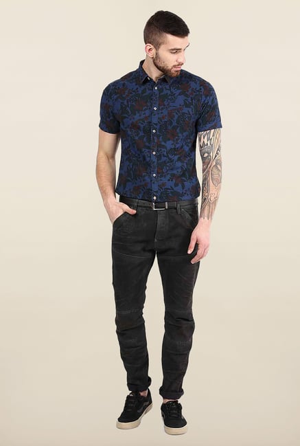 Jack & Jones Dark Blue Floral Print Casual Shirt Jack & Jones Dark Blue Floral Print Casual Shirt