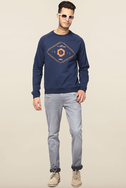 Jack & Jones Dark Blue Printed Sweatshirt Jack & Jones Dark Blue Printed Sweatshirt