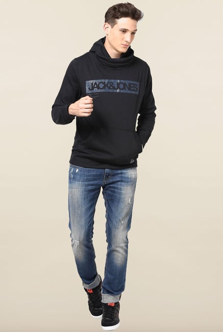 Jack & Jones Black Printed Hoodie Jack & Jones Black Printed Hoodie