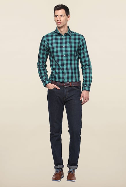 Jack & Jones Turquoise And Navy Checks Casual Shirt Jack & Jones Turquoise And Navy Checks Casual Shirt