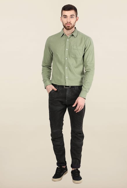 Jack & Jones Olive Solid Slim Fit Casual Shirt Jack & Jones Olive Solid Slim Fit Casual Shirt
