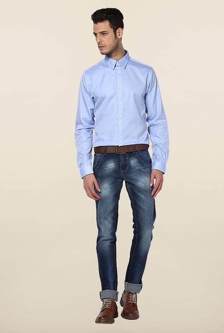 Jack & Jones Blue Self Printed Cotton Shirt Jack & Jones Blue Self Printed Cotton Shirt