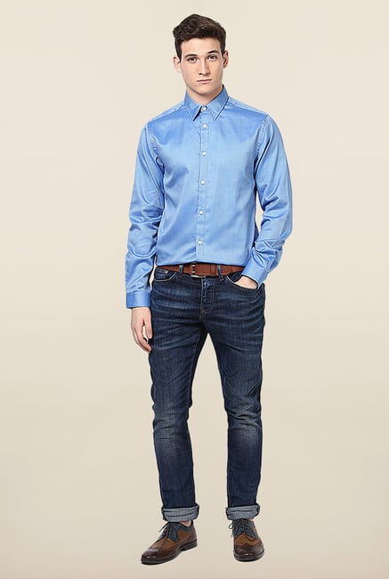 Jack & Jones Blue Self Printed Slim Fit Casual Shirt Jack & Jones Blue Self Printed Slim Fit Casual Shirt