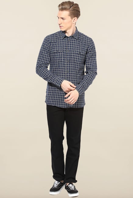 Jack & Jones Navy Checks Casual Shirt Jack & Jones Navy Checks Casual Shirt