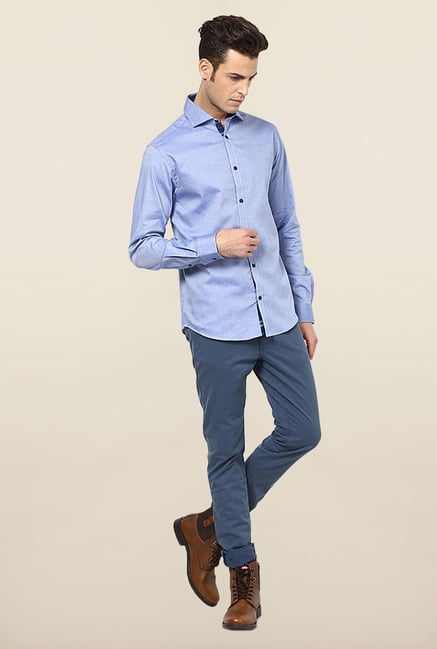 Jack & Jones Blue Solid Casual Shirt Jack & Jones Blue Solid Casual Shirt