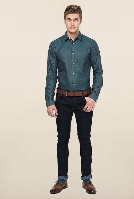 Jack & Jones Green Self Printed Casual Shirt Jack & Jones Green Self Printed Casual Shirt