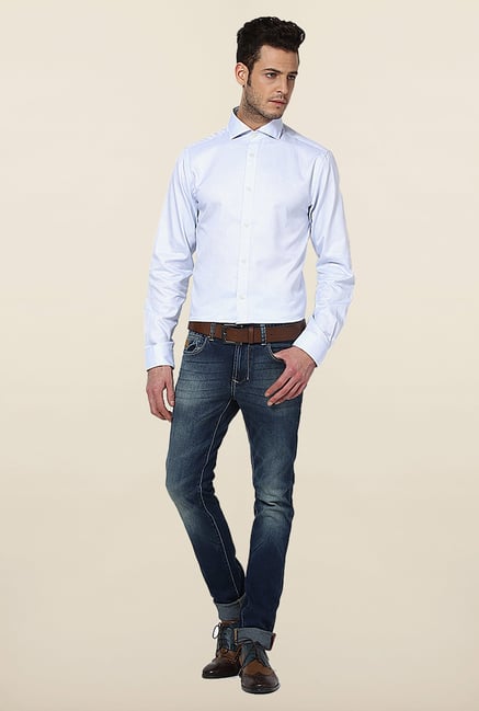 Jack & Jones Light Blue Self Printed Casual Shirt Jack & Jones Light Blue Self Printed Casual Shirt