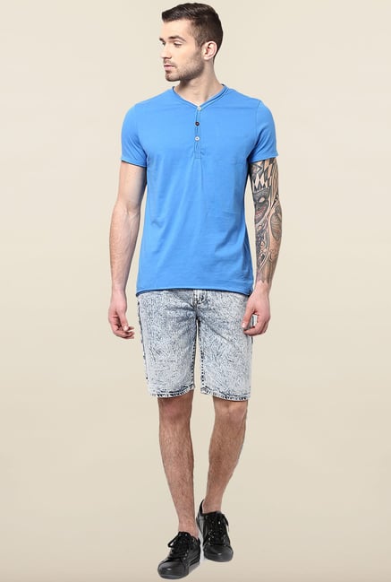 Jack & Jones Blue Solid Henley T-Shirt Jack & Jones Blue Solid Henley T-Shirt