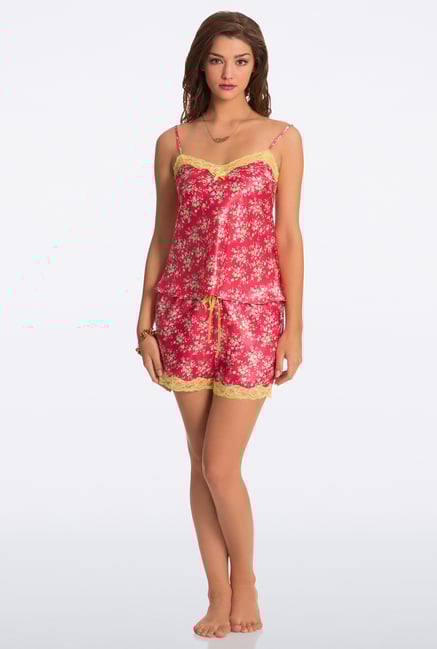 Pretty Secrets Red Floral Print Cami & Shorts Set Pretty Secrets Red Floral Print Cami & Shorts Set