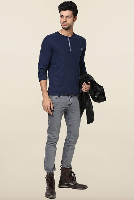Jack & Jones Navy Henley T-Shirt Jack & Jones Navy Henley T-Shirt