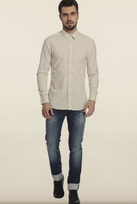 Jack & Jones Off-White Printed Casual Shirt Jack & Jones Off-White Printed Casual Shirt