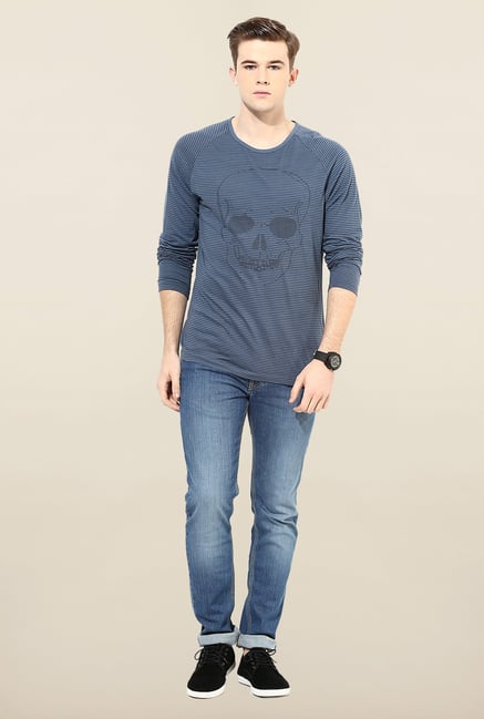 Jack & Jones Blue Full Sleeves Printed T-Shirt Jack & Jones Blue Full Sleeves Printed T-Shirt