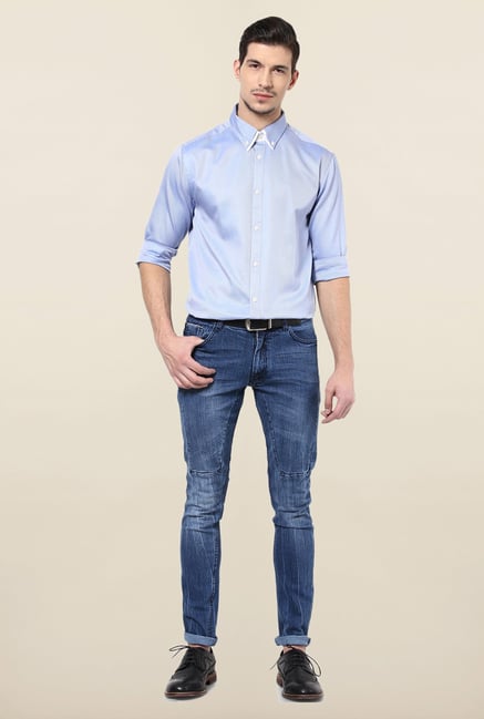 Jack & Jones Blue Solid Button Down Casual Shirt Jack & Jones Blue Solid Button Down Casual Shirt