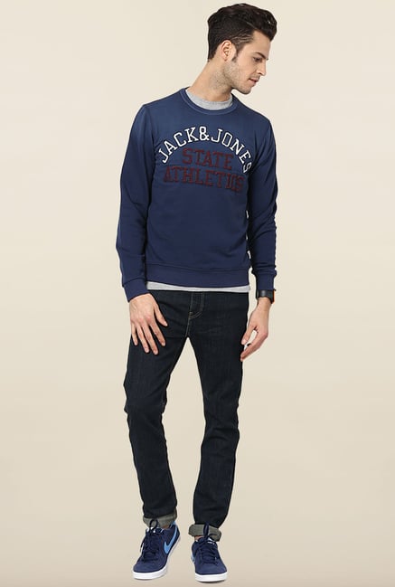 Jack & Jones Dark Blue Solid Sweatshirt Jack & Jones Dark Blue Solid Sweatshirt