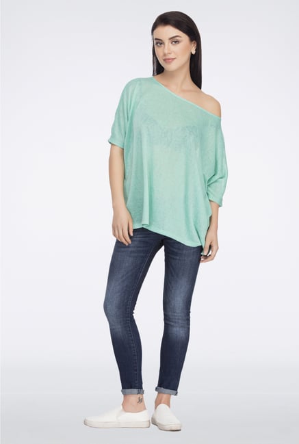 Femella Green Asymmetric Jersey Top Femella Green Asymmetric Jersey Top