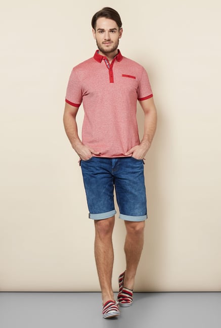 celio* Red Solid Slim Fit Polo T-Shirt celio* Red Solid Slim Fit Polo T-Shirt