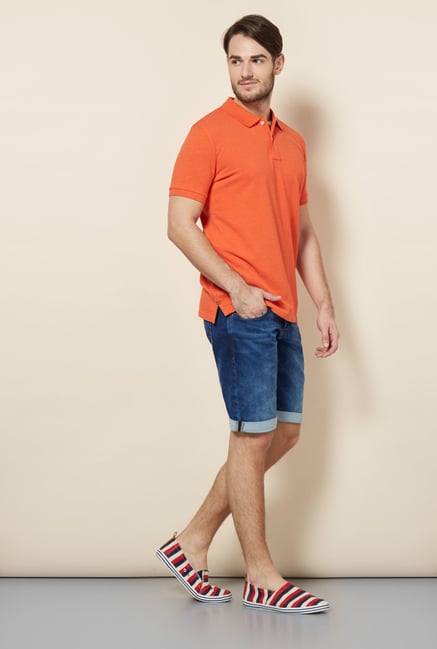 celio* Orange Solid Polo T-Shirt celio* Orange Solid Polo T-Shirt