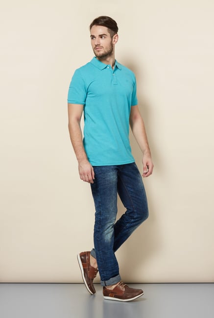 celio* Turquoise Solid Polo T-Shirt celio* Turquoise Solid Polo T-Shirt