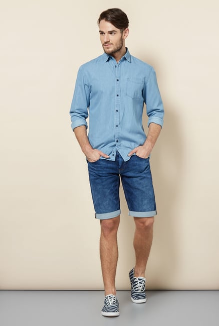 celio* Blue Solid Denim Shorts celio* Blue Solid Denim Shorts