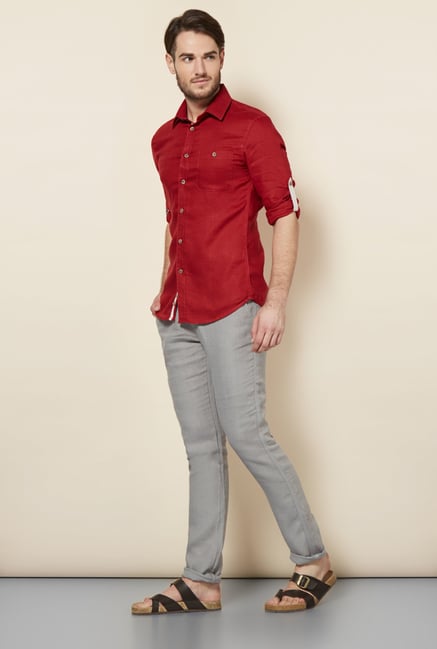 celio* Red Solid Casual Shirt celio* Red Solid Casual Shirt