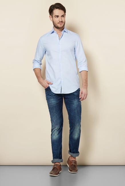 celio* Blue Self Printed Slim Fit Casual Shirt celio* Blue Self Printed Slim Fit Casual Shirt