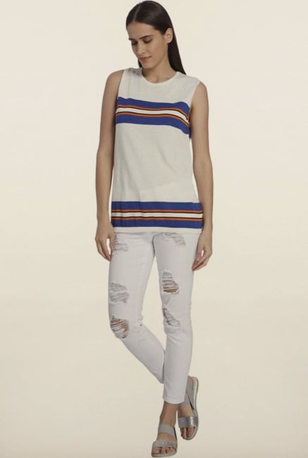 Vero Moda Snow White & Blue Striped Top Vero Moda Snow White & Blue Striped Top