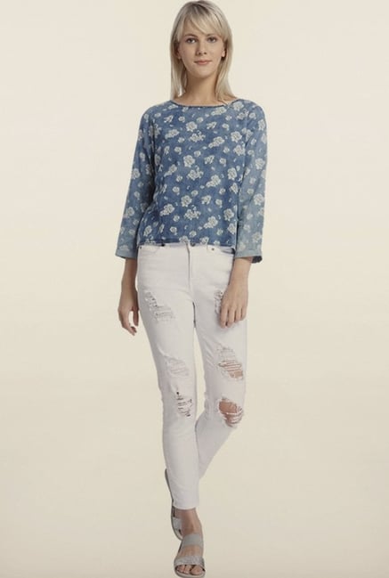 Vero Moda Blue Printed Cotton Top Vero Moda Blue Printed Cotton Top