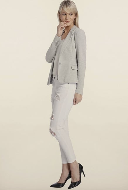 Vero Moda Light Grey Solid Blazer Vero Moda Light Grey Solid Blazer