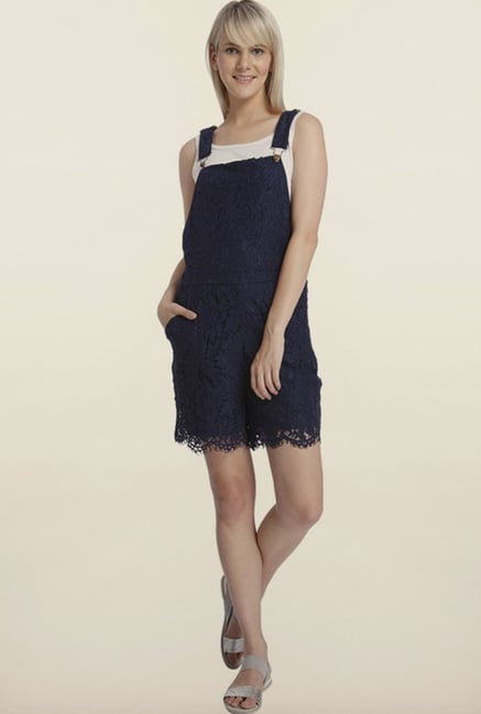 Vero Moda Navy Blue Lace Dungaree Vero Moda Navy Blue Lace Dungaree
