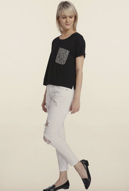 Vero Moda Black Solid Crop Top Vero Moda Black Solid Crop Top
