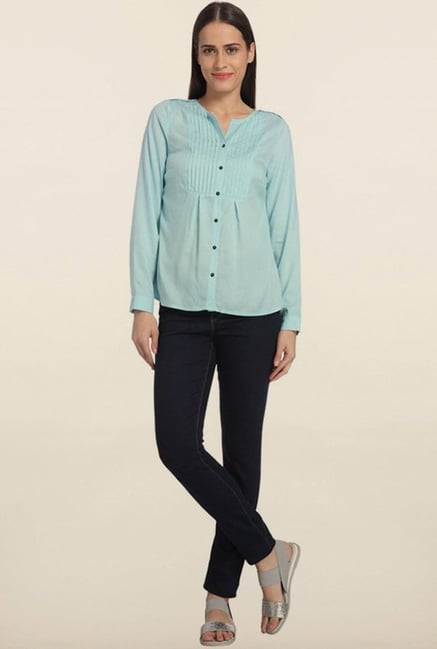 Vero Moda Canal Blue Solid Casual Shirt Vero Moda Canal Blue Solid Casual Shirt