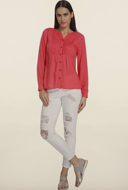 Vero Moda Rouge Pink Solid Casual Shirt Vero Moda Rouge Pink Solid Casual Shirt