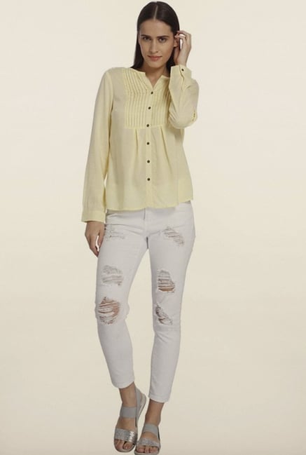 Vero Moda Yellow Solid Casual Shirt Vero Moda Yellow Solid Casual Shirt