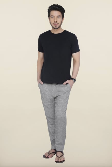 Cottonworld Dark Grey Checks Linen Trouser Cottonworld Dark Grey Checks Linen Trouser