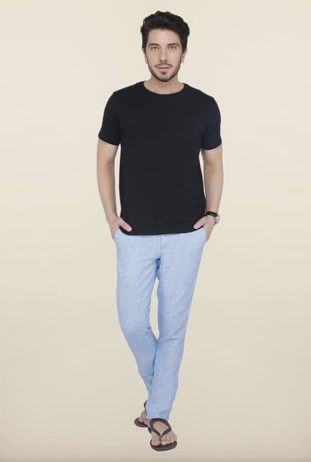 Cottonworld Light Blue Checks Linen Trouser Cottonworld Light Blue Checks Linen Trouser