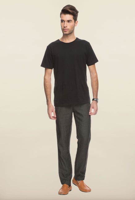 Cottonworld Black Solid Linen Trouser Cottonworld Black Solid Linen Trouser