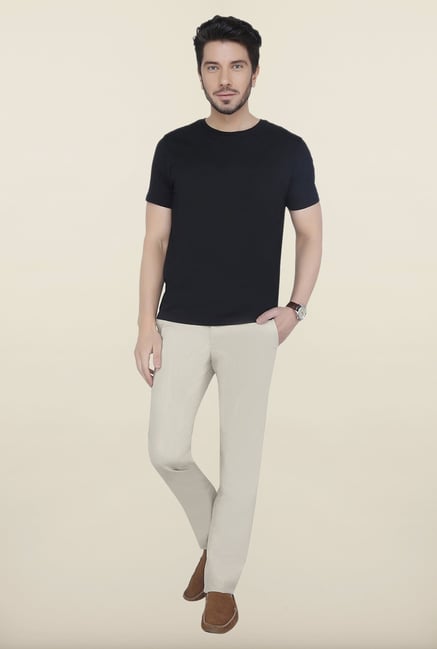Cottonworld Sand Solid Cotton Trouser Cottonworld Sand Solid Cotton Trouser